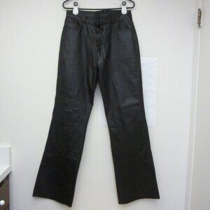 INTERNATIONAL MALE BLACK LEATHER PANTS 33x33.5 Unhemmed CORDED LACE UP FLY Boot